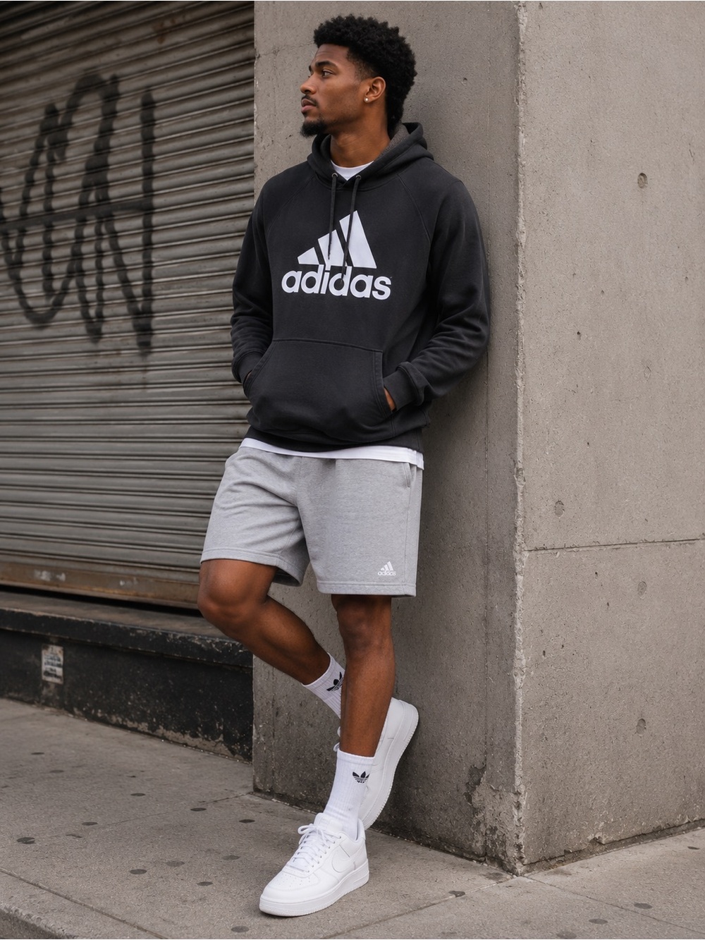Adidas Black & White Fleece Lined Hooded Sweatshirt Size Small